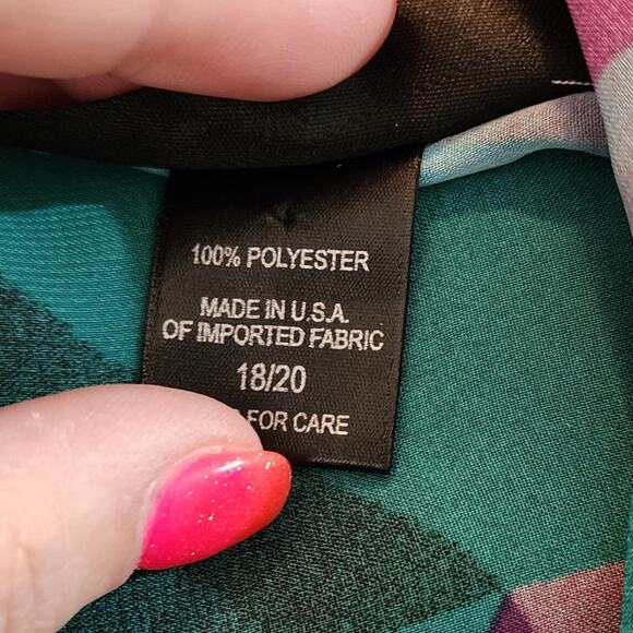 Ashley Stuart Green and purple geometric poncho style tunic plus size 18 20 2X‎ - Picture 6 of 6